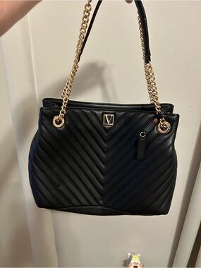 Victoria's Secret Black Quilted Shoulder Bag with Gold Chain